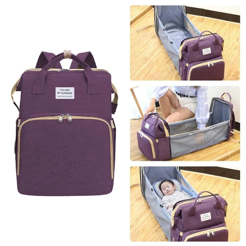 Wholesale Portable Waterproof Mummy Back Pack Large Capacity Foldable Baby Bed Diaper Bag