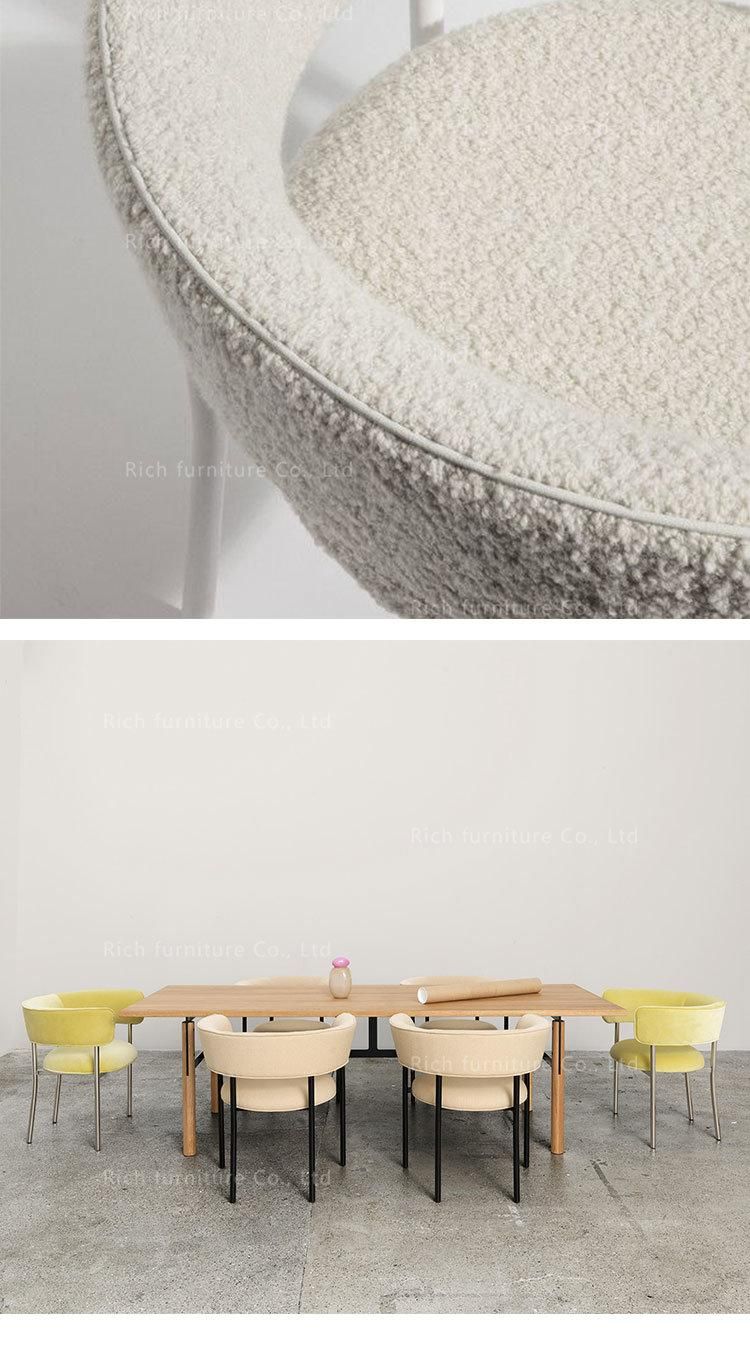 Modern Teddy Fabric Restaurant Chairs Boucle Dining Room Sheepskin Dining Chair
