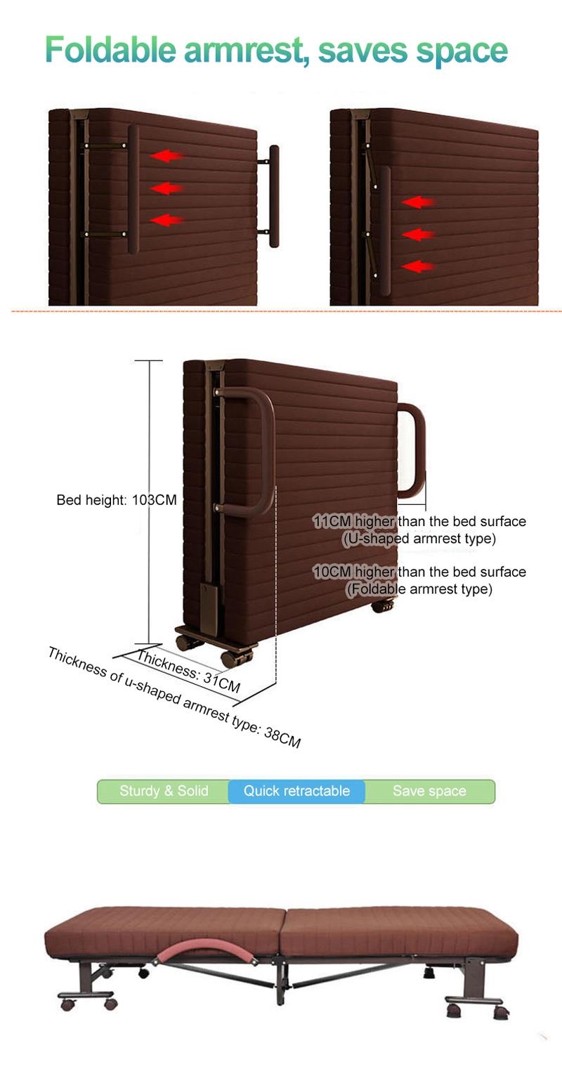 Wholesale Folding Bed Lightweight Furniture Metal Frame on Wheels with 2 Cranks