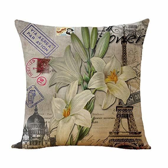 Cozy Building Flower Design Digital Printing Cushion on Sofa 100% Polyester Linen Fabric Chair Cushion Pillow Case Eiffel Tower Big Ben