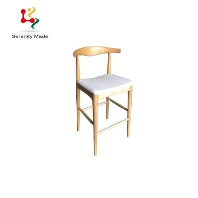 Wooden Frame Fabric Seat High Bar Stool with Footstep and Back for Bar