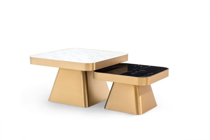 Nordic Light Luxury Home Furniture Marble Coffee Table Modern Simple Golden Metal Creative Center Table Living Room Furniture Combination End Table