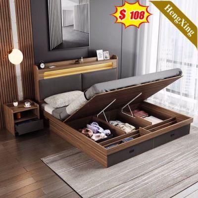 Luxury Upholstered Leather Hotel Bedroom Sets Room Furniture Modern Home Wood Frame Bed Queen King Size Bed