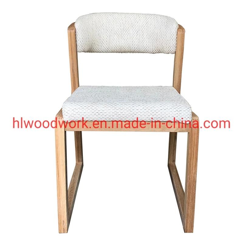 Dining Chair H Style Oak Wood Frame White Fabric Cushion Hotel Chair