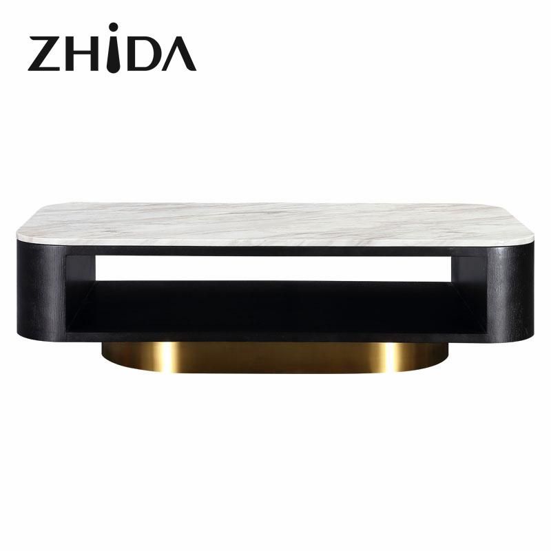 Nordic Style Round Marble Nesting Coffee Table Wood Top Living Room Table