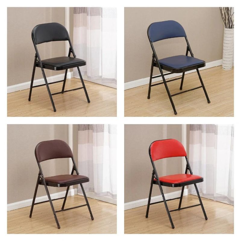 Wholesale Outdoor Meeting Room Living Room Office Furniture PU Seat Folding Chair with Metal Legs