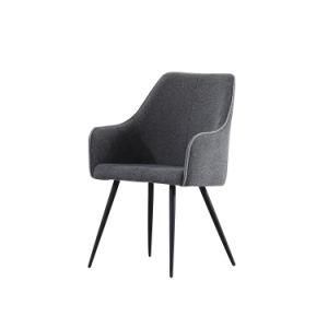 Modern Elegent Fabric Upholstered Black Painted Legs Arm Dining Chair