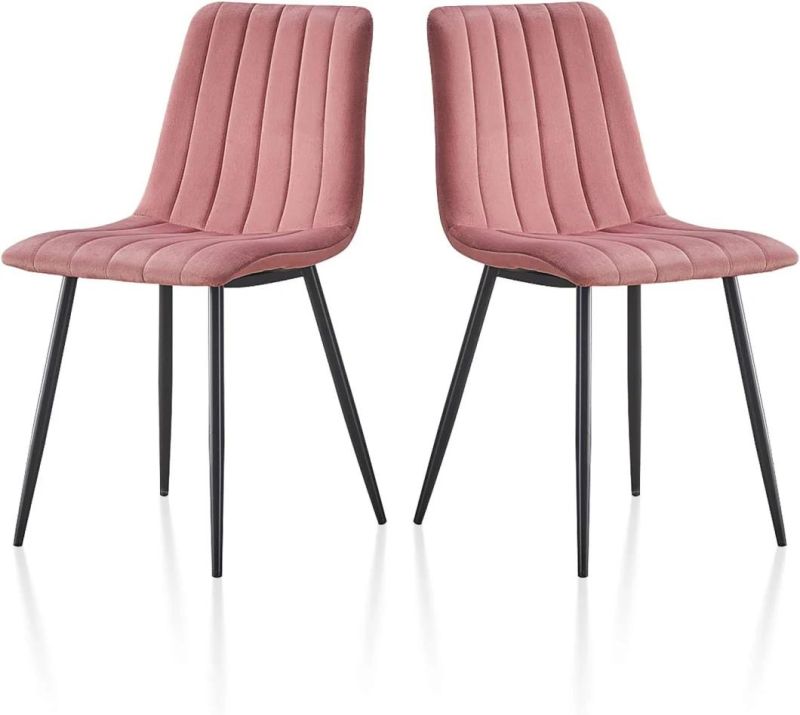 Kitchen Chairs Velvet Cover Soft Seat and Backrest Grey Upholstered Chairs with Metal Legs