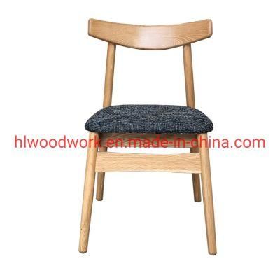 Dining Chair Oak Wood Frame Natural Color Fabric Cushion Grey Color K Style Wooden Chair