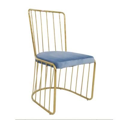 Wholesale Dining Furniture Gold Chrome Iron Legs Dining Chair Blue Velvet Fabric Chair