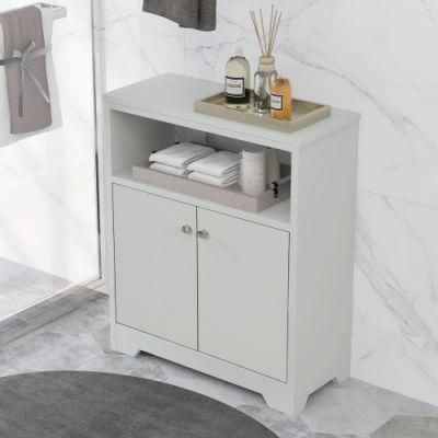 Grey Bathroom Storage Cabinet with Adjustable Shelves, Freestanding Floor Cabinet for Home Kitchen, Easy to Assemble