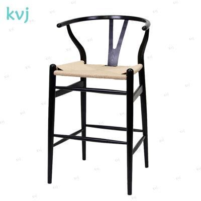Kvj-7030 Classic Wooden Paper Cord Seat Wishbone Bar Chair Y Stool
