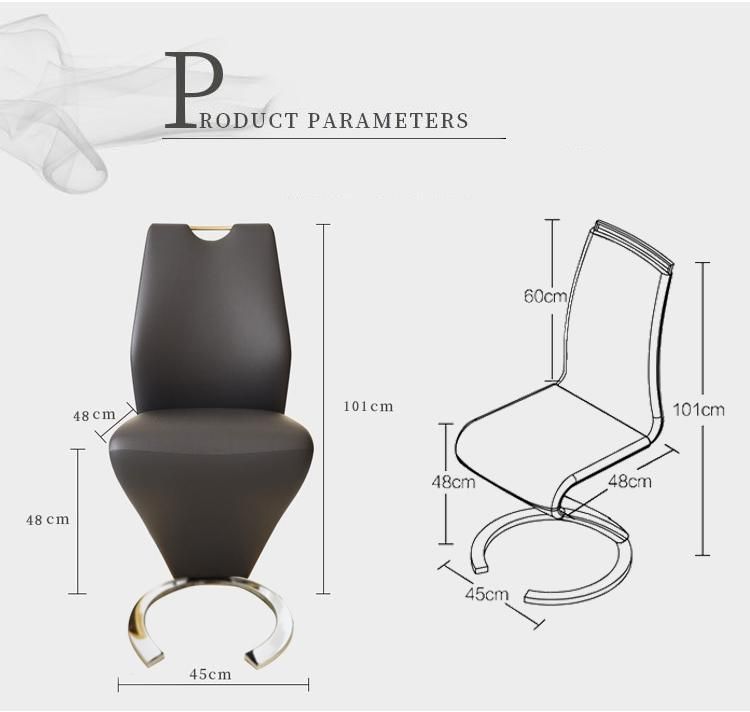 Innovative Design Z Shape Leather Cover Metal Frame Dining Chair