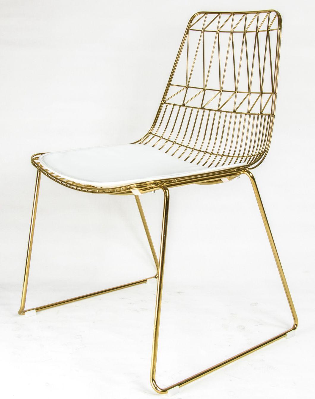 Popular Stackable Painted or Chrome Golden Steel Wire Dining Chair