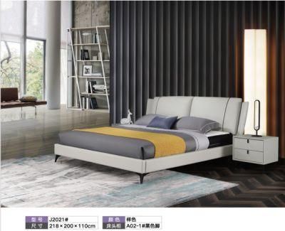 Popular Modern Wooden Home Hotel Bedroom Furniture Bedroom Set Wall Sofa Double Bed Leather King Bed (UL-BEJ2021)