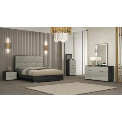 Nova Unique Shiny Grey-Brown Lacquer Finish Bed with Faux Leather Upholstery Headboard