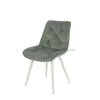Modern Dining Room Furniture Grey Velvet fabric Dining Chair with Four Metal Legs