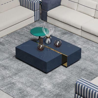 Fancy Home Furniture Rectangle Steel Metal Tempered Glass Coffee Table