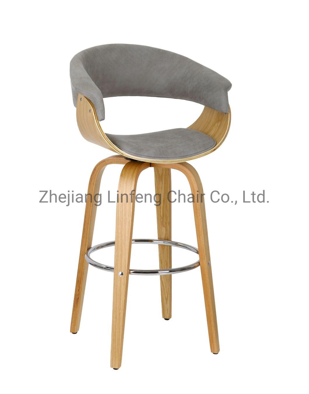 New Style Classical Simple Plywood Leg and Back Swivel Bar Chair