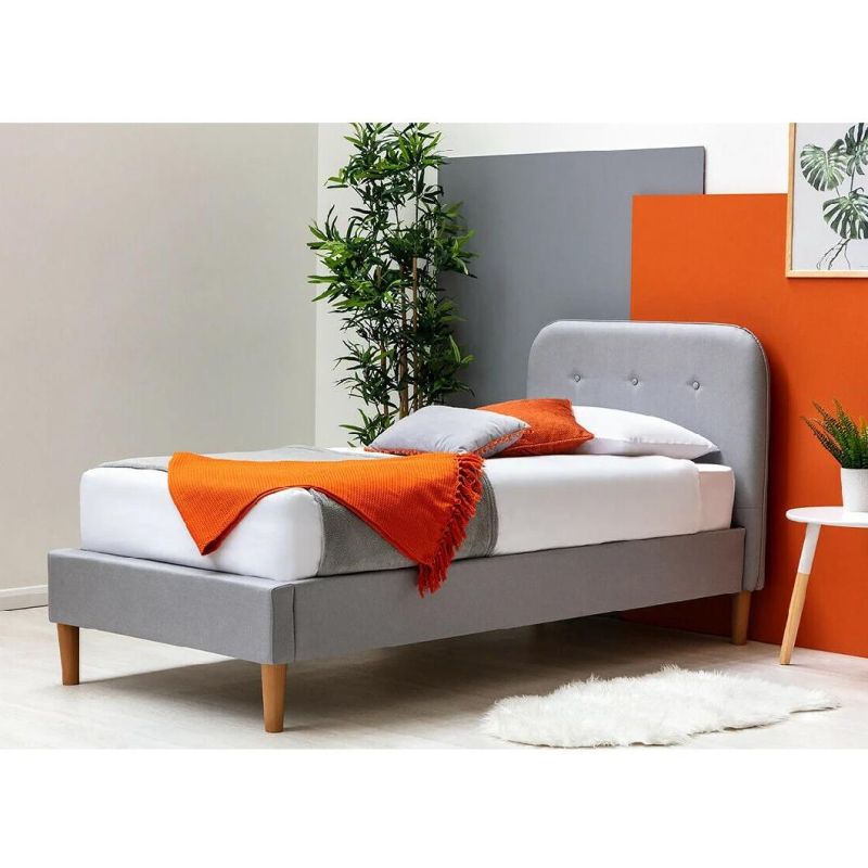 Nordic Style Modern Bedroom Furniture Luxury Double Soft Fabric Bed with Buttons Headboard