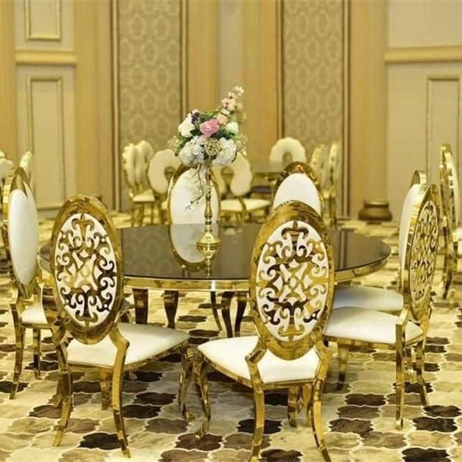 Hole Flower Pattern Back Hotel Stainless Steel Furniture Restaurant Event Gold Wedding Banquet Chiavari Wholesale Tiffany Stackable Event Center Dining Chair