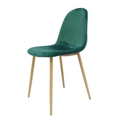 Wholesale Dining Room Furniture Iron Legs Simple Design Green Fabric Dining Chair