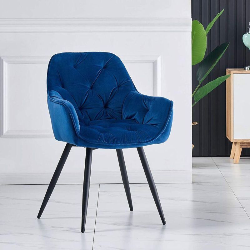 Velvet Thick Padded Armchair Upholstered Seat Tub Chair Blue Fabric Dining Chair