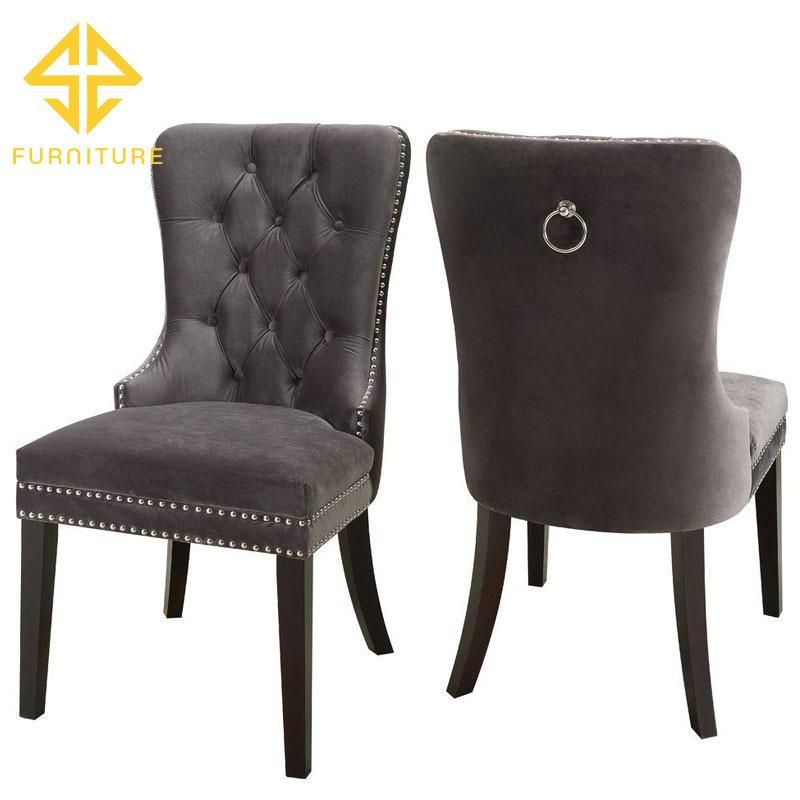 Wooden Furniture Upholstered Velvet Fabric Tufted Back Dining Room Chair