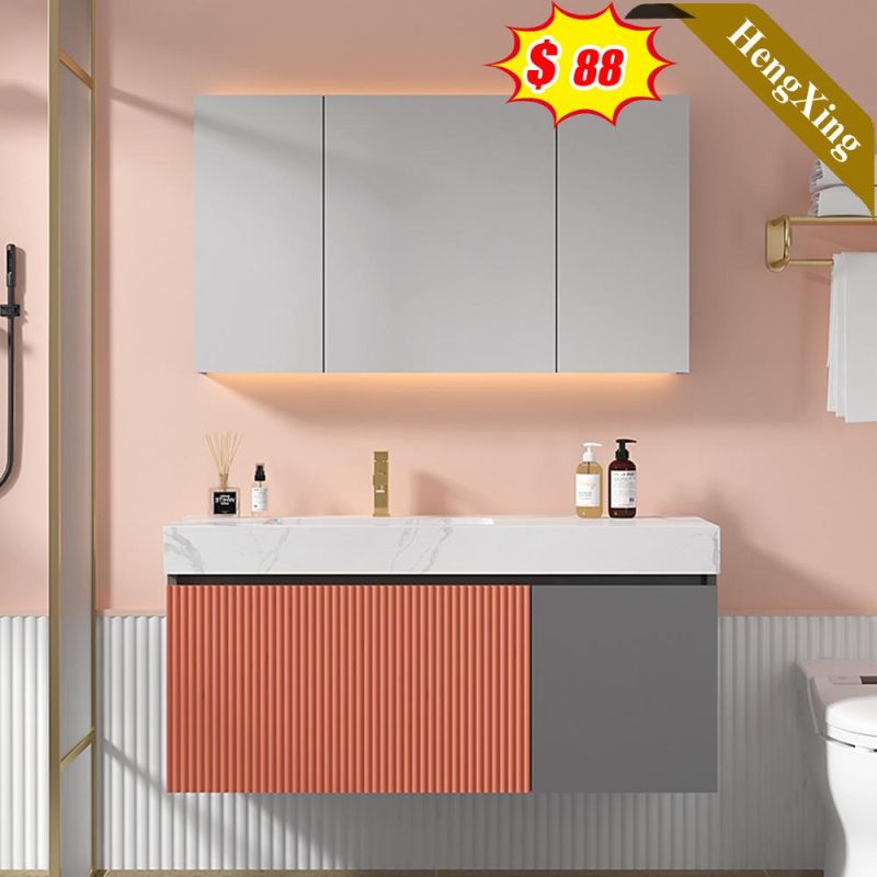 Cutomized Sized Stylish Bathroom Set Metal Handle LED Mirror Melamine Bathroom Cabinet