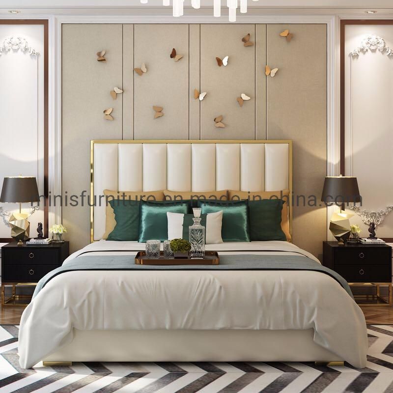 (MN-MB64) Modern Home/Hotel Fabric Double Bed with Gold Feet for Bedroom Furniture