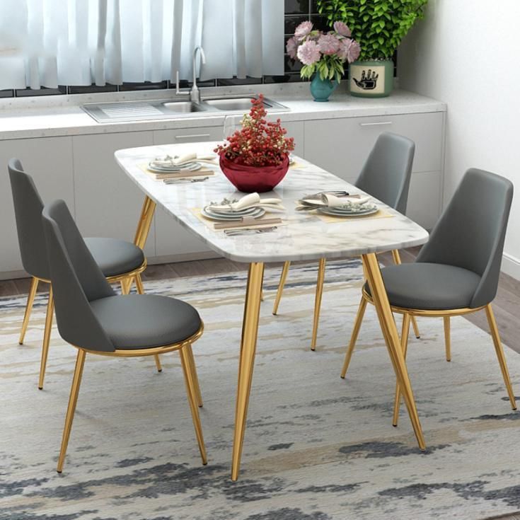 Popular Small Apartment Rectangle Shape Marble Dining Table with Chair for Home Furniture Sets