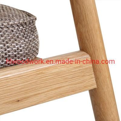Leisure Chair Dining Chair Oak Wood Frame Natural Color Fabrice Cushion Browm Color Dining Room Chair