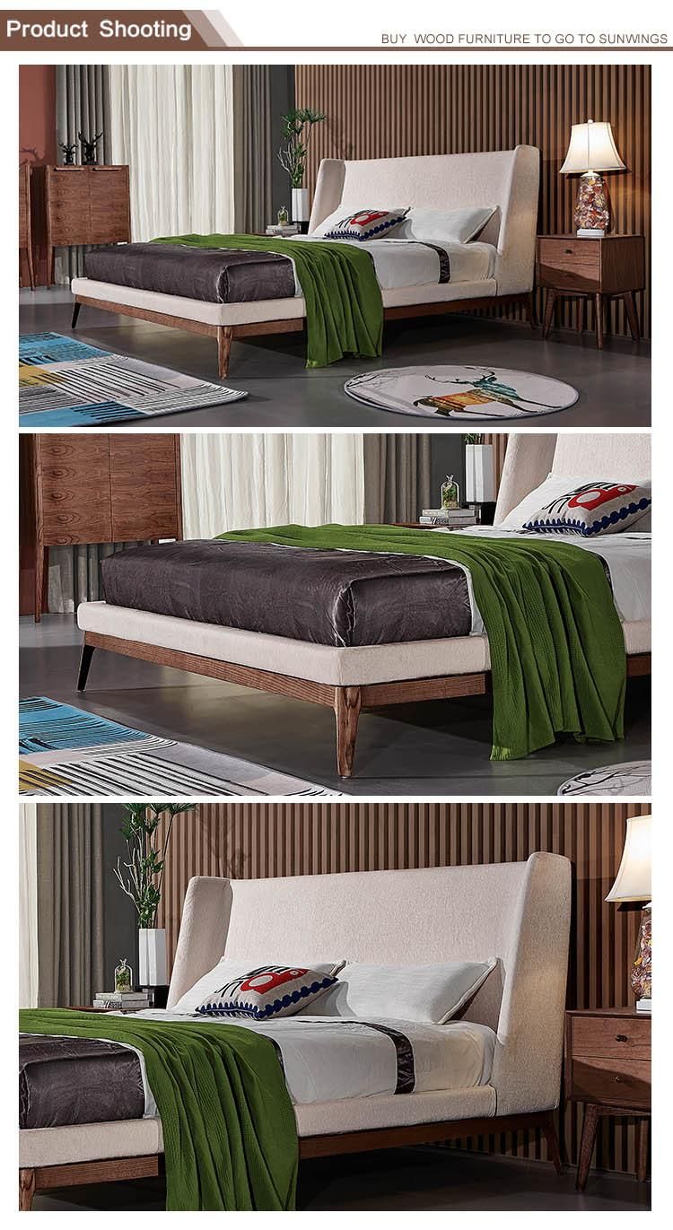 Fashion Bed Room Furniture USA Ash Solid Wood Leg Fabric Headboard Bed