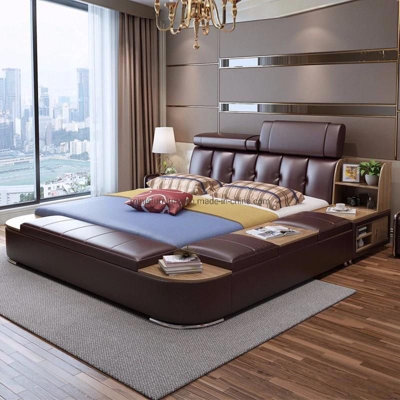 (MN-MB96) Home Bedroom Furniture Fabric Bed with Bluetooth/Recliner/Desk/Safe/Cabinets/Bookshelf