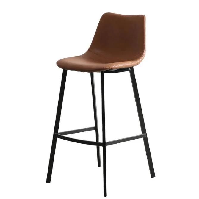 Kitchen Traditional Industrial Metal Leg Upholstered PU Leather Counter Height Stools Bar Chair