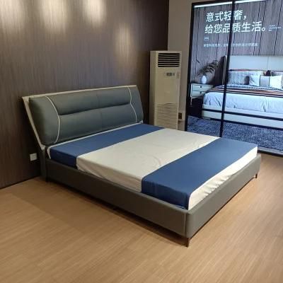 Bedroom Furniture Soft Leather Wrapped Bedsteads Deep Gray Bed Bed Frame