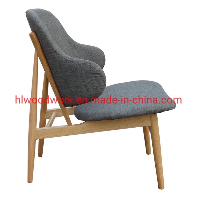 Grey Fabric Back and Cushio Arm Chair with Natural Aok Wood Frame Living Room Coffee Shop Armchair Office Chair Resteraunt Sofa