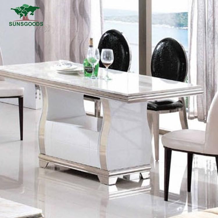 Rectangle Marble Kitchen Dining Table Furniture Set for Living Room 6 Seater
