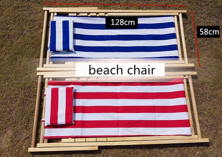 Adjustable Height Foldable Wooden Beach Chair with Pillow Red Stripe Pattern Moon Chair