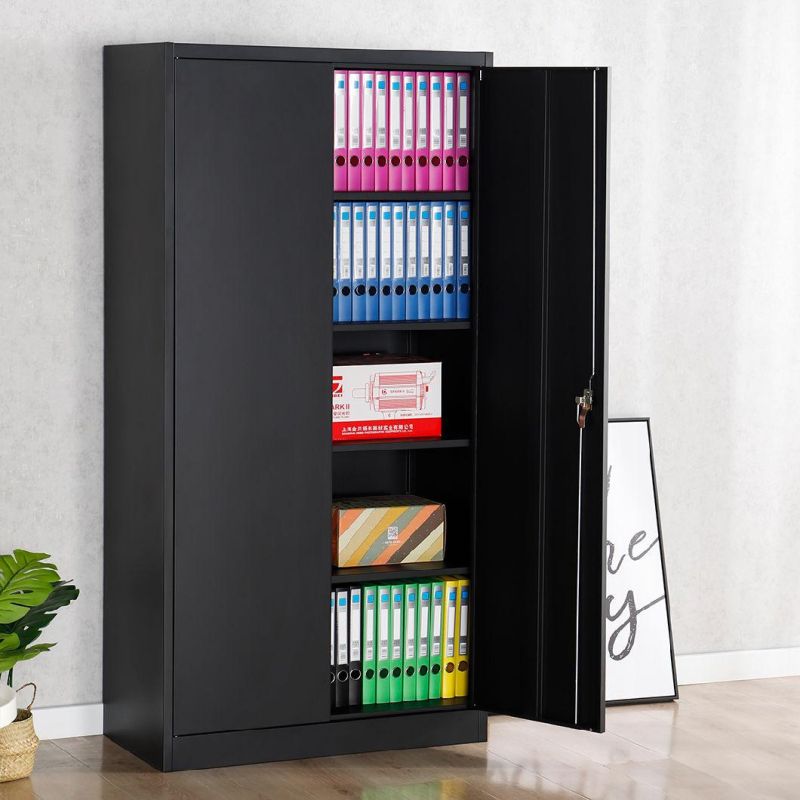 Black Lockable 2-Door Steel Garage Storage Cabinet with 2 Adjustable Shelves