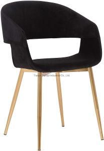 French Style Restaurant Chair Gold Leg Comfortable Velvet Fabric Upholstered Modern Design Fabric Dining Chair with Armrest