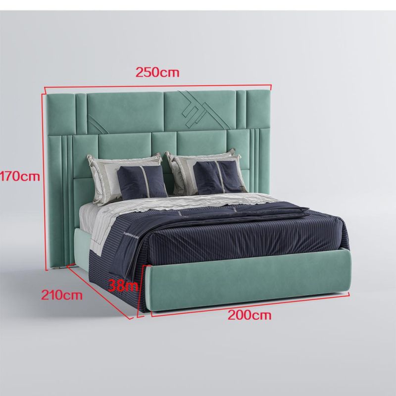 High Class Sofa Velvet Fabric Bed Furniture Modern Home Bedroom King Size Mattress Bed with Big Headboard