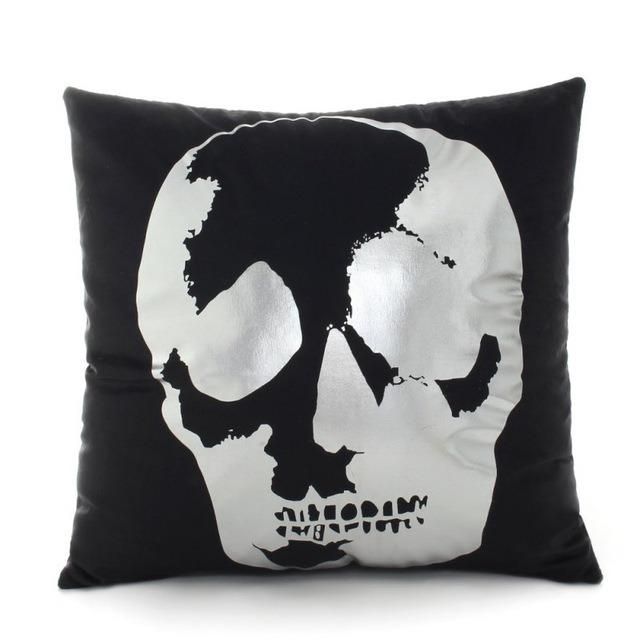 Cool Skull Sofa Cushion with Metallic Printing in White Black Fabric