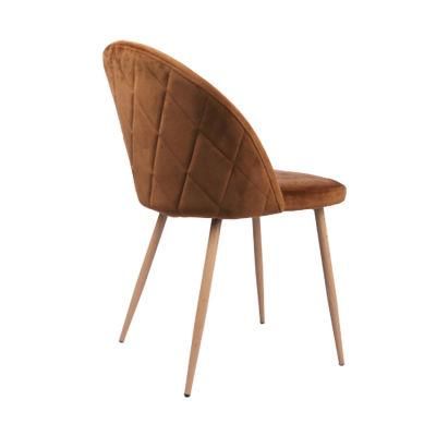 Factory Direct Home Furniture Modern Design Metal Legs Chair Brown Velvet Fabric Dining Chair
