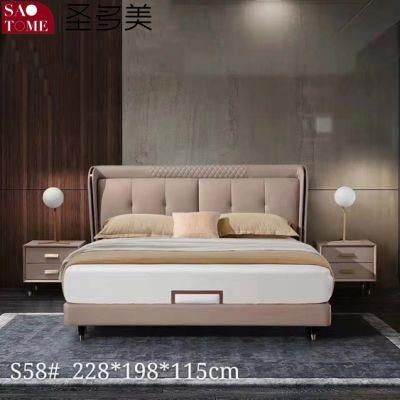 Modern Light Pink with Hardware Leather Bedroom Furniture Double Bed