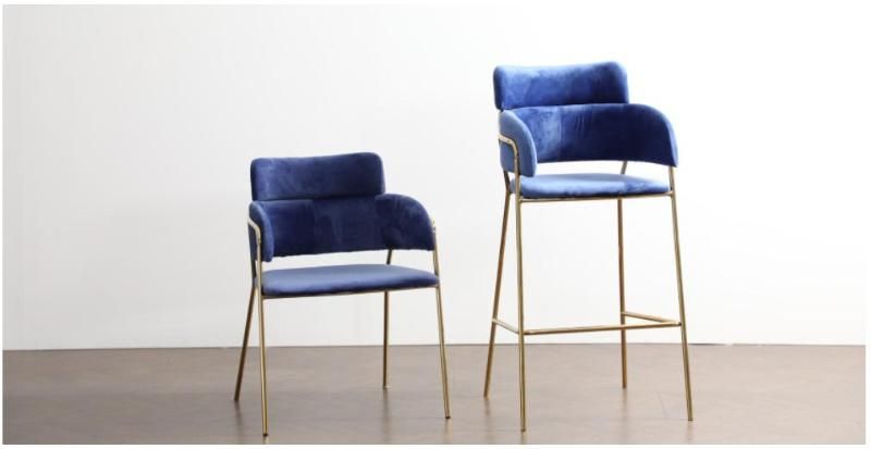 Bar Furniture Nordic Modern High Chair Velvet Metal Bar Stools with Back