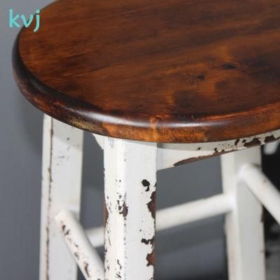 Kvj-7654-1 Antique Vintage Ladder Pedestal Solid Wood Bar Stool