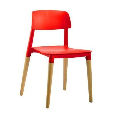 Beech Wood Furniture Manufacturer Leisure Chair PP Top Bright Colors Plastic Seatings Stackable Dining Chair Modern Home