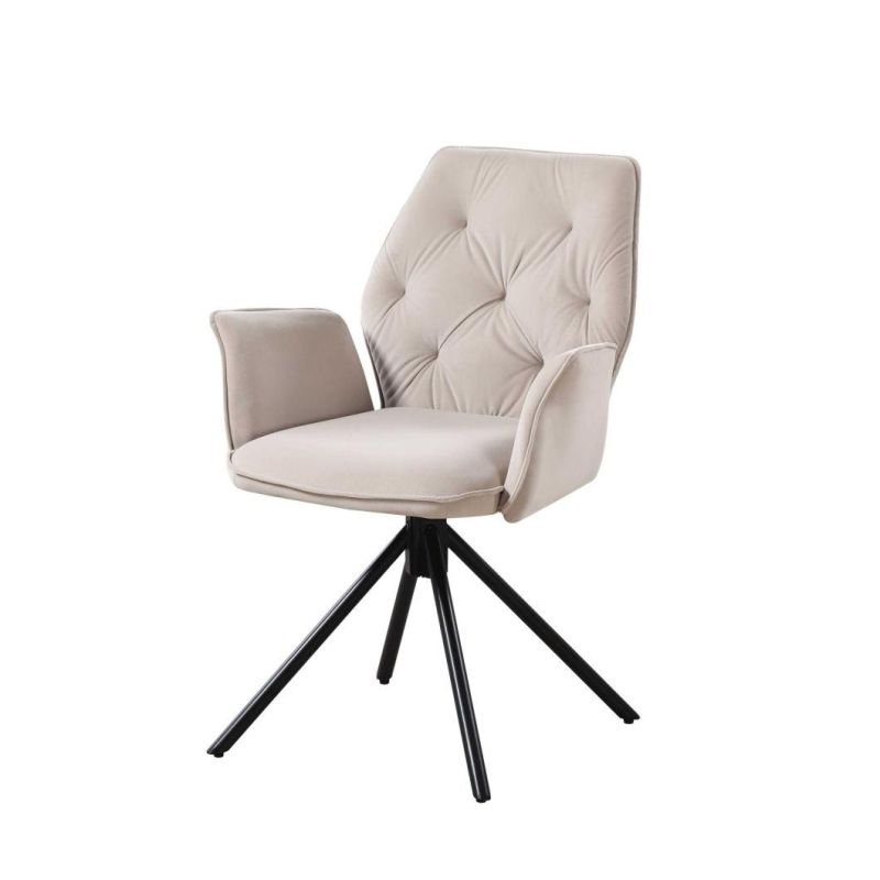 2021 Factory Direct Supply New Model Nice Beige Velvet Fabric Dining Chair with Black Powder Coating Legs