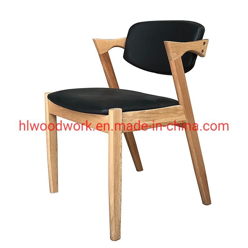 Office Furniture Oak Wood Z Chair Oak Wood Frame Natural Color Black PU Fabric Cushion and Back Dining